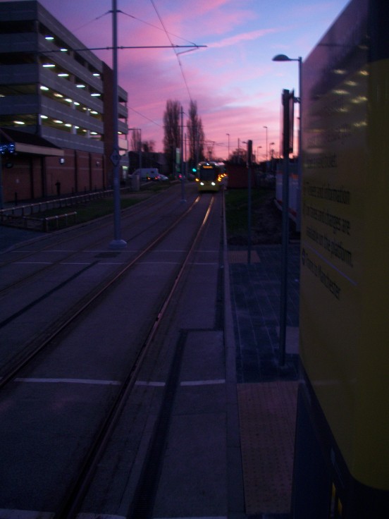 Tram arriving Wythenshawe Town Centre